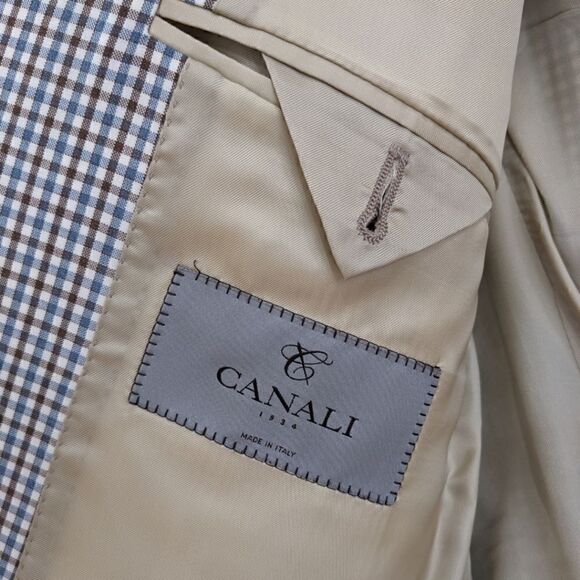LIKE NEW CANALI Italy Men's 100% Wool Plaid Check Brown Two Button Blazer Sz 52L - Picture 7 of 13
